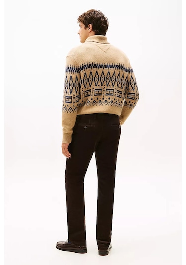 Erkek Denton Düz Paça Kadife Pantolon - Kahverengi Leopard Aop