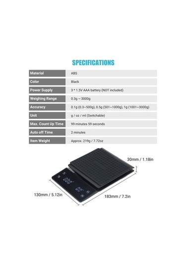 Fortunelane 0.3-3000g Hassasiyetli, Siyah Ev Ofis Mutfak Tartısı, Su Geçirmez, Arka Işık, Otomatik Kapanma, Aaa Pil Gerektirir P Siyah