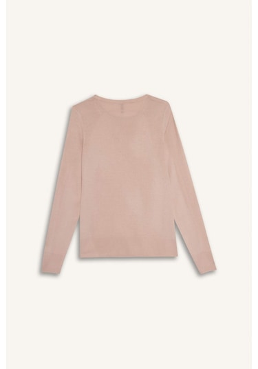 Defacto Regular Fit Bisiklet Yaka Kadın Triko Kazak F7091AZ25WNPN638 - Pembe