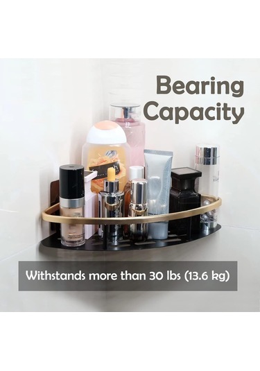 Yumruksuz Alüminyum Depolama Rafı Banyo Düzenleme Rafı, Geniş Kenarlı Tek Katmanlı Üçgen - Siyah + Altın Siyah Altın