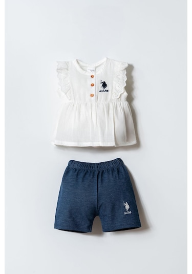 U.s. Polo Assn. Kız Bebek Krem Şort Takım Krem
