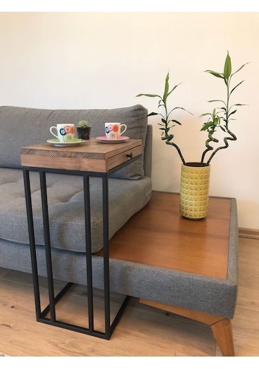 Lambada Masif Ahşap,Çekmeceli Yan Sehpa