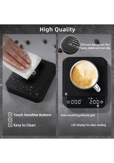 Motion003 Zamanlayıcılı Hassas Dijital Mutfak Terazisi 2000g 0 1g 4 Birim Siyah Cn 668 Siyah