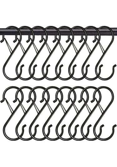 Vkemall 35 Adet 9 Cm S Şekilli Güvenlik Kanca Siyah - Çelik Yapı, İç/ Dış Mekan Kullanıma Uygun, Güvenli Asma Fonksiyonu