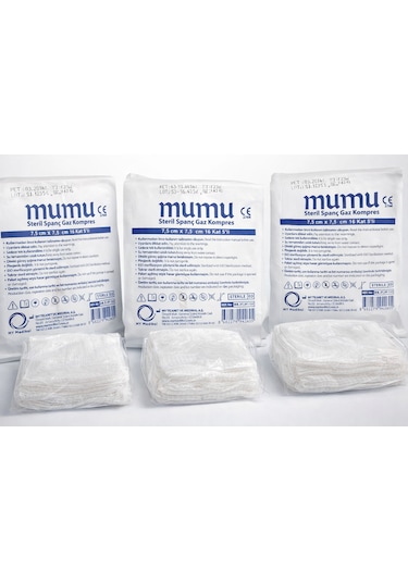 Mumu 7.5 x 7.5 8 Kat Steril Spanç Kompres 20 Paket 100 Adet