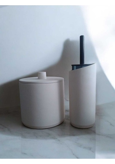 Kırık Beyaz Beton Çöp Kovası Ve Tuvalet Fırçalık, Dekorasyon,aksesuar Beyaz
