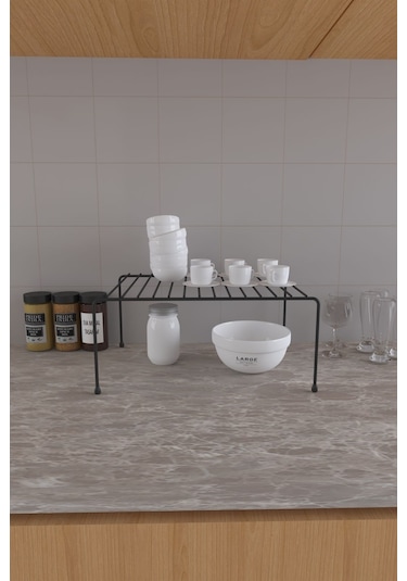 Eva Metal Tasarim Dolap Içi Düzenleyici Organizer Tezgah Banyo Tabak Bardak Düzenleme Siyah