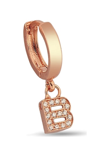 B Harfi Sallantılı 925 Ayar Gümüş Rose Tek Küpe - 12079202 Rose Gold