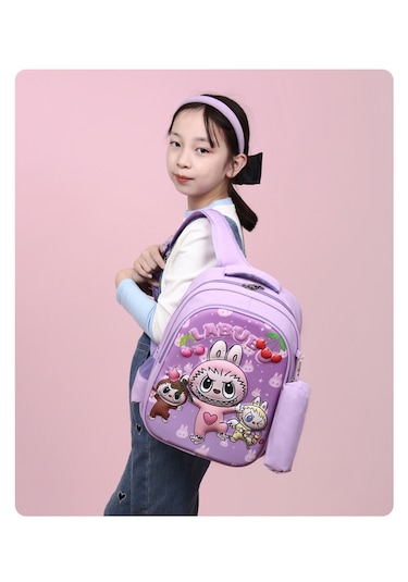 Labubu İlköğretim Öğrenci Kız Erkek Şık Moda Sevimli Okul Sırt Çantası Mor