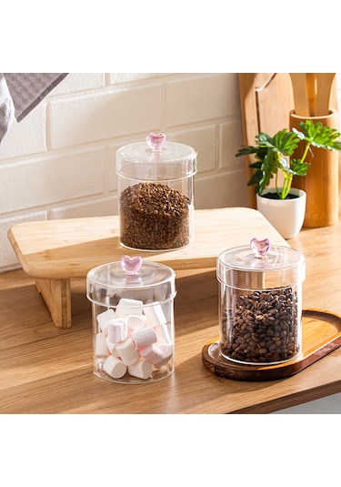 Porsima Hearts 3lü 750 Ml Borosilikat Cam Kavanoz Seti Saklama Kabı Takımı 10x12 Cm Şeffaf