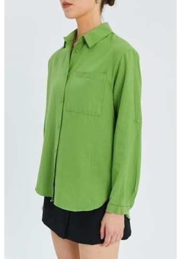 9942 Kadın Oxford Uzun Kol Basic Gömlek Fıstık Yeşili Fıstık Yeşili
