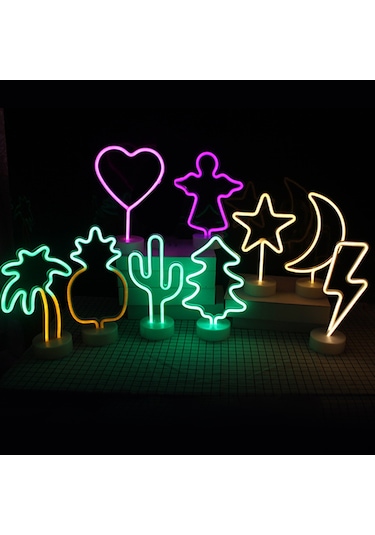 Yaozixa Yeşil Neon Kaplumbağa Yaprağı Led Masa Lambası - Yatak Odası Dekorasyonu Usb Akşam Lambası Usb + 3xaa Pil Desteği, Pil Dahil Değil Diğer