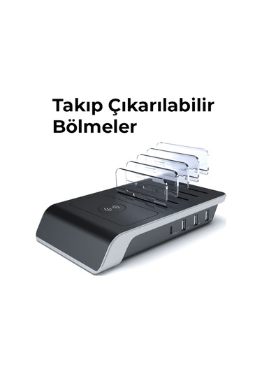 Ally Multiport 10W Wireless Kablosuz Şarj Cihazı Organizer Stand (121664883)-Siyah