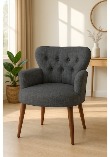 Roma Berjer - Modern Tekli Koltuk - Keten Kumaş - Antrasit