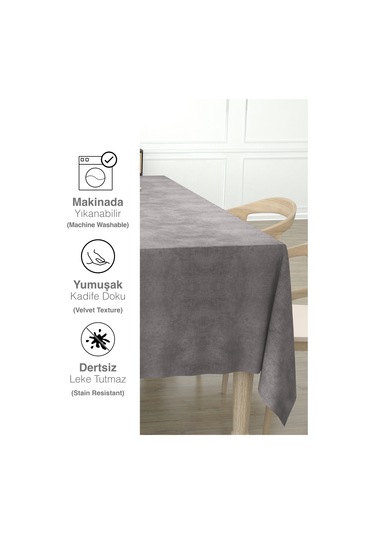 Daily Series Kadife Dokulu Açık Gri Rengi Masa Örtüsü Açık Gri