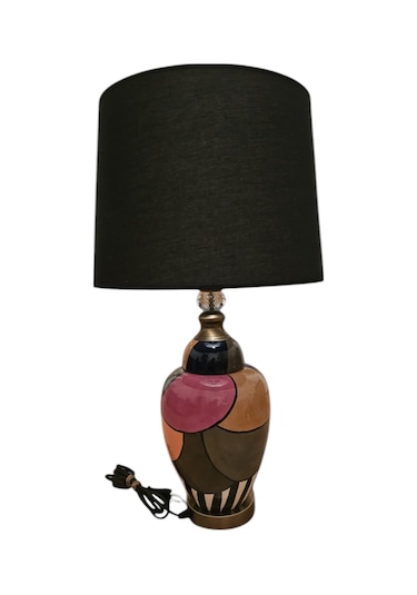 Dalmaçyalı Siyah Kadife Abajur Renkli Çok Renkli