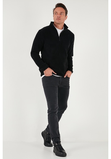 Buratti Slim Fit Yarım Fermuarlı Dik Yaka Erkek Polar 5906003 Siyah