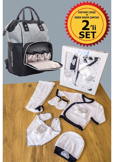 Bebek Bakım Çantası Ve 5 Parça Hastane Çıkışı İkili Set Siyah