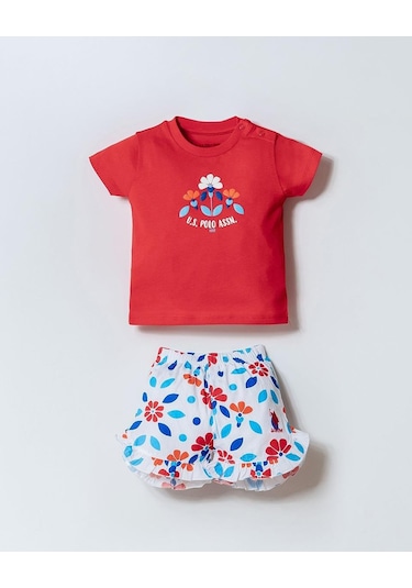 U.S. Polo Assn. U.s. Polo Assn Kız Bebek 2 Li Şort T-şhirt Takım Nar Çiçeği-2273 Nar Çiçeği