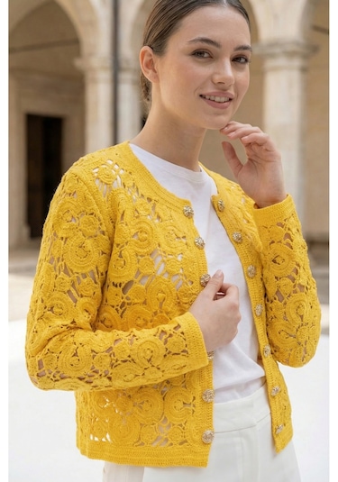 Sayzen Your Shine Gold Düğmeli Nakış Işlemeli Ceket Sy-shn2609 Sarı