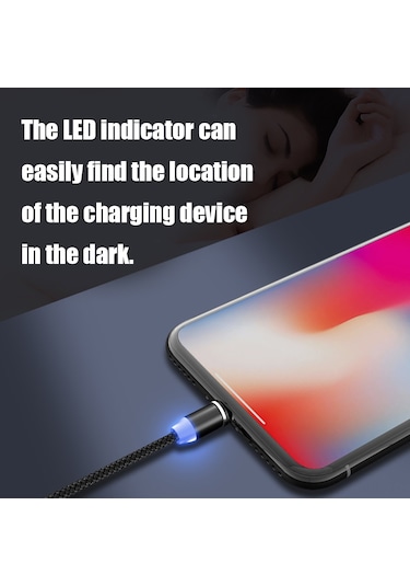 Gajeena 2m Usb 5v 2.4a Hızlı Şarj Kablosu, 3-in-1 Micro Usb, Type-c, Lightning Manyetik Bağlantı, Led Göstergeli, Nilon + Alüminyum, Gümüş