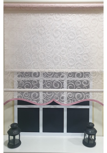 Çift Mekanizmalı Pembe Tül Perde Ve Ekru Stor Perde Stb2015-v12