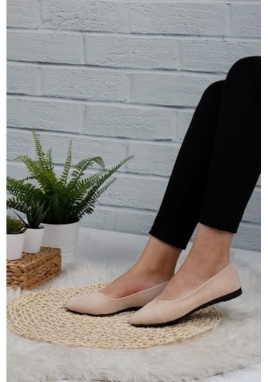 Krem Renk Bayan Süet Babet Ayakkabı Krem