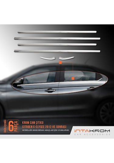 Citroen C - Elysee Krom Cam Çıtası 6 Parça 2012 Ve Üzeri P. Çelik