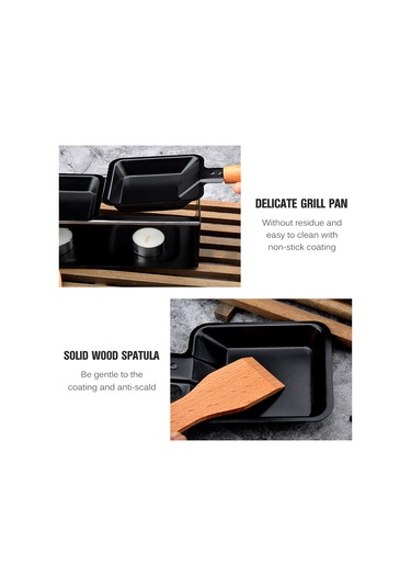 Neevoyu Cheese Izgara Seti: Inox + Ahşap Tabanlı, Yağlısız Tava, Mumlu, 2 Tava + 2 Spatula Lezzetli Atıştırmalıklar İçin Mutfak Aleti Siyah