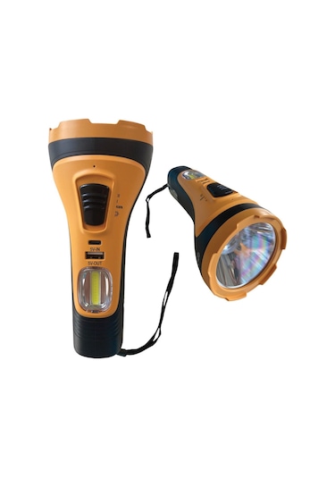 Gold Silver Gs-4275 Şarj Edilebilir El Feneri 7 Watt, Cob Aydınlatmalı Portatif El Feneri Siyah