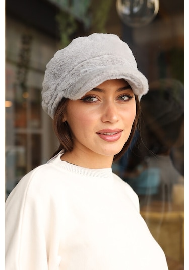 Kadın Peluş Kaptan Denizci Şapka Rkş-05 Gri Gri