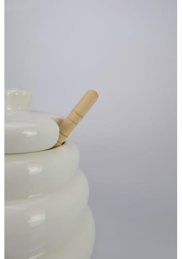 Acar Pamira Ahşap Kaşıklı Porselen Bal Kavanozu - Yam-06128