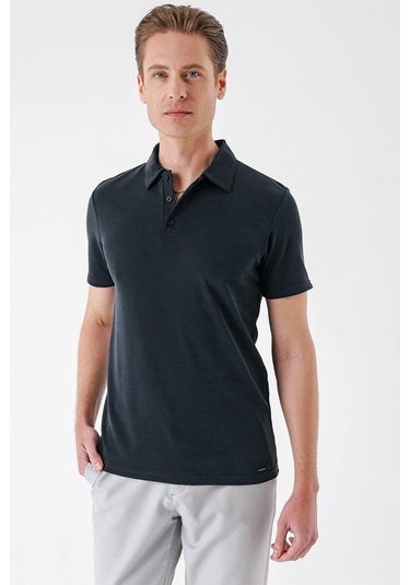 Slim Fit Düğmeli Polo Yaka Pamuklu Siyah Tişört Ts 879 Siyah