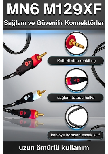 Mn6 M129xf Rca Kablosu/3 Metre-a+kalite-3.5mm/aux Ses Kablosu-2rca Ses Kablosu-ses Sistemi Uyumlu