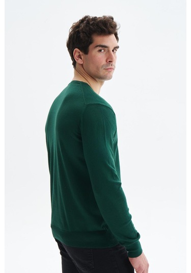 Arma Erkek Slim Fit Likralı Pamuklu Örme V Yaka Triko Kazak K0kro0854 Yeşil