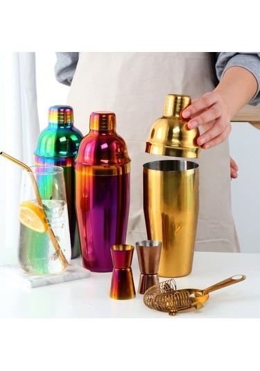Pazly Kokteyl Çalkalayıcı Seti Paslanmaz Çelik Titanyum Kaplama Sütlü Fincan Süslü Gümüş Renk 267gr
