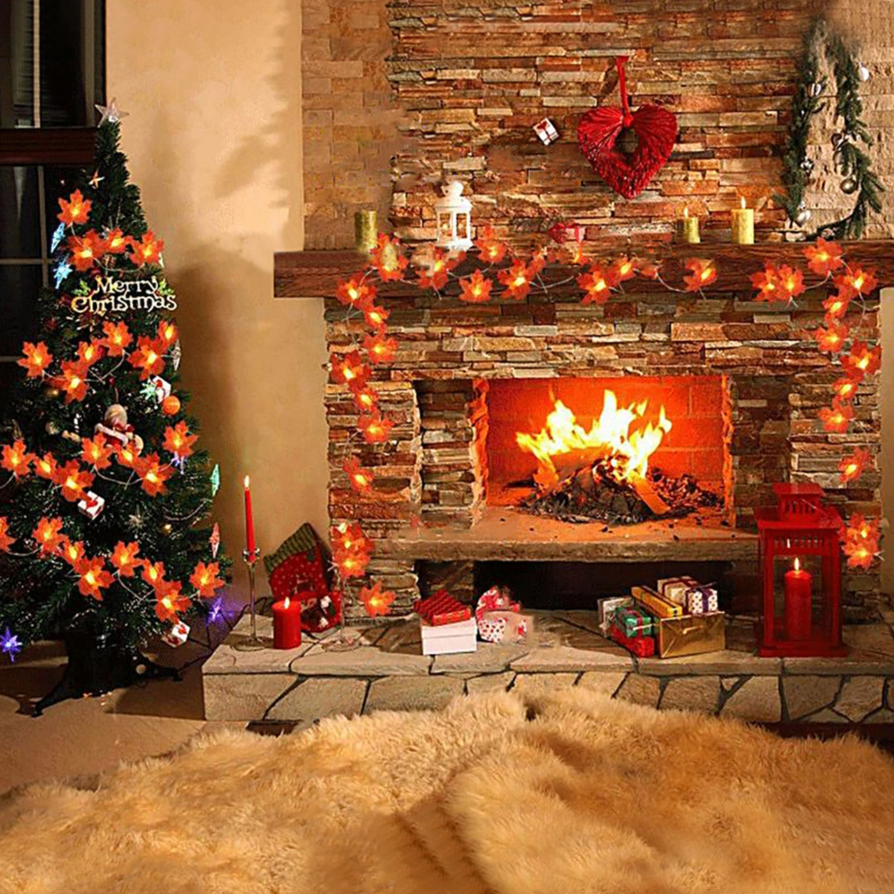 Konesam 6m 40 Led Aküli Akü Yok Turuncu Akçaağaç Yapraklı Işık Zinciri - Ip65 Su Geçirmez, Çeşitli Mekanlar İçin Diğer