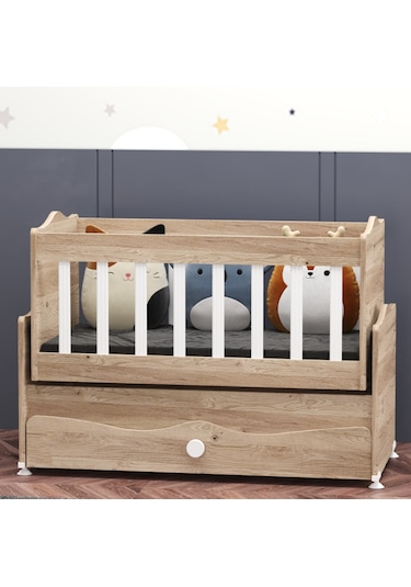 Garaj Home İnci Çekmeceli Sallanır Beşik Anne Yanı Beşik - Meşe Beyaz