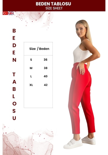 Zedefx Kadın Modern Tasarım Havuç Pantolon Kırmızı