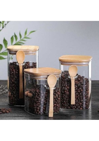 Novahub Cam Mühürlü Can Baharat Kavanoz, Ahşap Kaşık, Çeşni Konteyner, Kahve Depolama Tankı, Mutfak Şeker Şişesi, Çay Kutusu, A Diğer Model Diğer