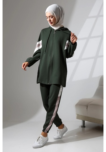 Kadın Mevsimlik Penye Alt Üst Spor Ve Rahat Tesettür Takım Haki