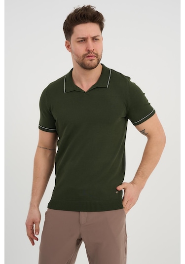 Alexander Gardi Alexandergardı Resort Yaka Triko T-shirt Haki