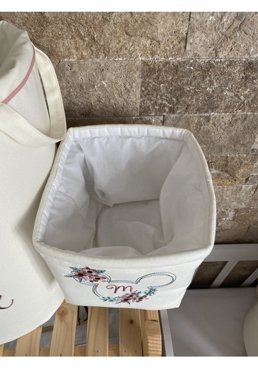 HS Hometex Minnie Mouse Nakışlı Bez Kirli & Oyuncak Sepet Seti