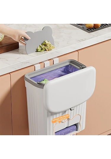 Dashanshop Kompakt 2,25 Galonluk Duvar Tipi Çöp Kovası Koku Emici Kapaklı Pratik Süpürgeli Beyaz