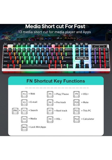 İmıce An-350 Asılı Tuşlular Mekanik Hisli Parlayan Kablosuz Oyun Klavye Ve Fare Seti Kırmızı Optik