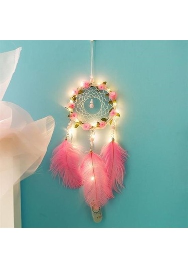 Seçkin Trend El Yapımı Kuş Tüyü Ve Led Işıklı Dekoratif Asma Düş Rüya Kapanı Çok Renkli