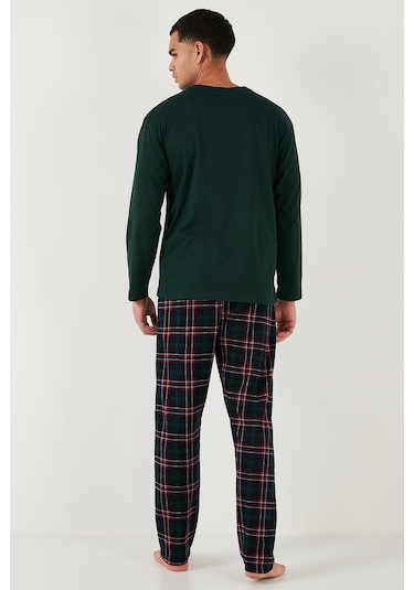 Buratti Ekoseli Regular Fit Yüksek Bel Cepli Bisiklet Yaka Erkek Pijama Takımı 6574002 Yeşil