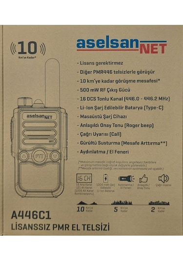 Aselsan A446C1 10 KM Mesafeli Pmr El Telsizi Tekli Paket