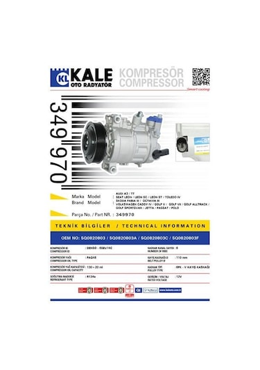 KALE 349970 KLİMA KOMPRESÖRÜ 2013-GOLF 7-A3-OCTAVIA-LEON