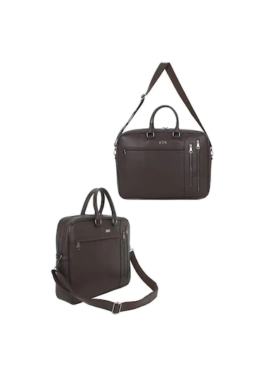 Case Club 2208-5 Laptop Evrak Çantası Büyük Boy 17.3 İnç El Omuz Çantası Kahverengi